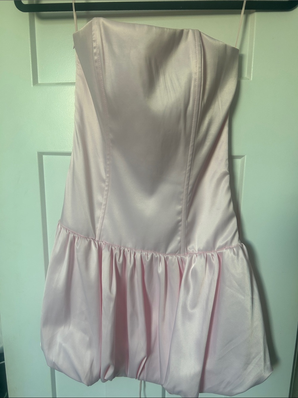 SHEIN Light Pink Satin Strapless Bubble-Hem Party Dress